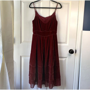 Timo Weiland Burgundy Red Velvet Dress Sheer A-Line Party Date Romantic Feminine